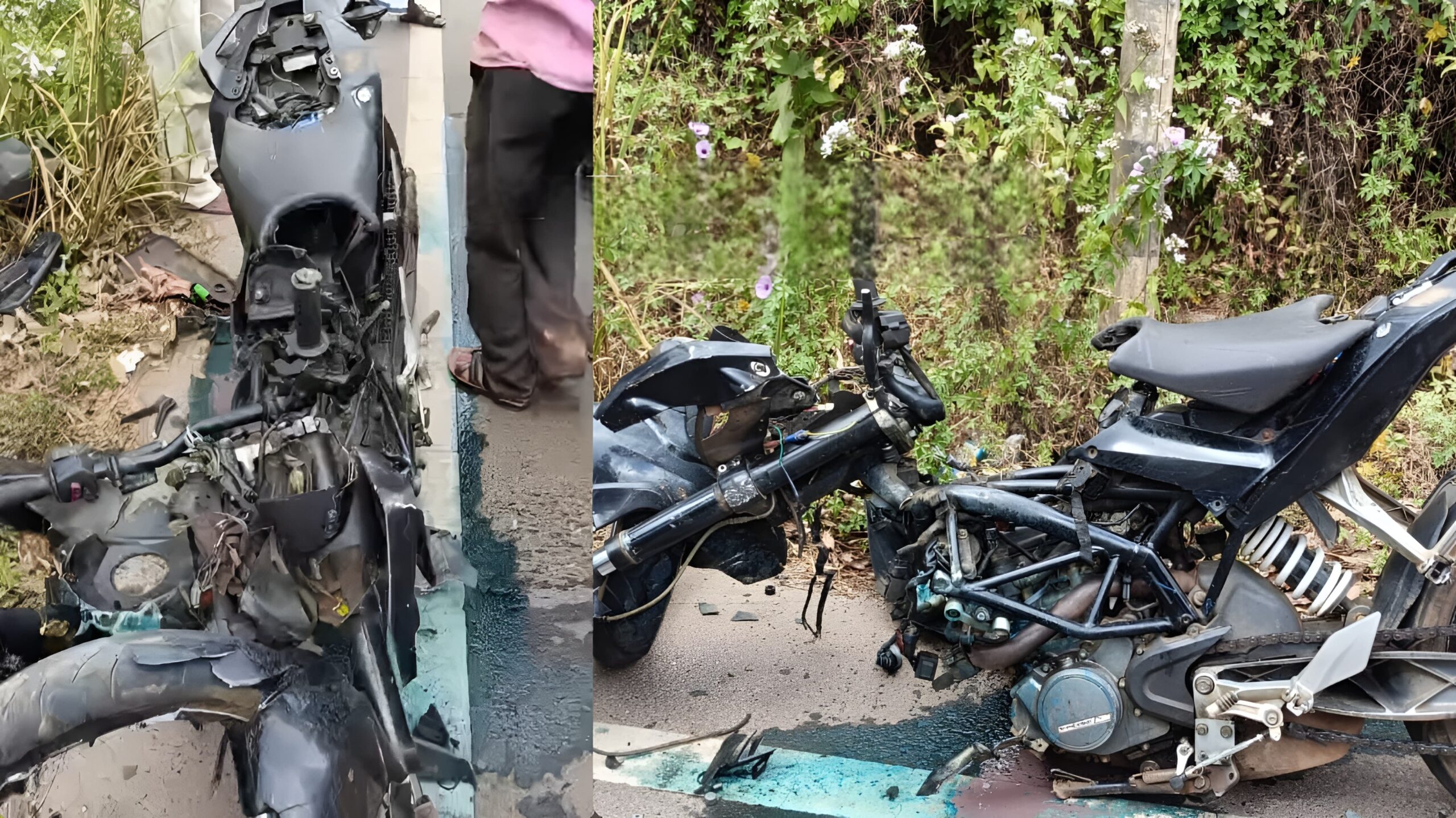 മിനിലോറിയിലിടിച്ച് ബൈക്ക് പൂർണ്ണമായി തകർന്നു; യാത്രികൻ നിസാര പരിക്കോടെ രക്ഷപ്പെട്ടു