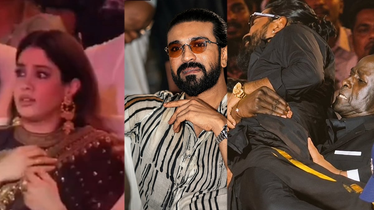 റാം ചരണിനടുത്തേക്ക് പാഞ്ഞടുത്ത് ആരാധകൻ! തൂക്കിയെടുത്ത് ബോഡിഗാർഡ്; പേടിച്ച് വിറച്ച് ‍ജാൻവി, ഒടുവിൽ