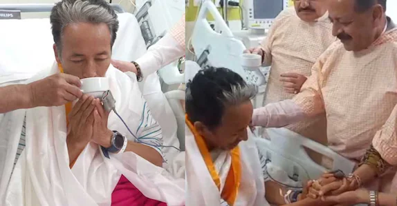 ‘ഞാൻ സന്തുഷ്ടൻ’; ഉപവാസം അവസാനിപ്പിച്ച് സോനം വാങ്ചുക്, ആശുപത്രിയിൽ കേന്ദ്രമന്ത്രിമാർ