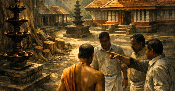അനുമതി ശിഖരം വെട്ടാൻ; ക്ഷേത്രത്തിലെ മരങ്ങൾ മുറിച്ച് വിറ്റ താൽക്കാലിക ശാന്തിക്കാരനെ ദേവസ്വം ബോർഡ് പിരിച്ചുവിട്ടു
